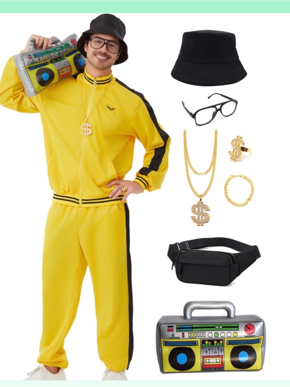 80s 90’s Tracksuit for Men 90s Mens Track Suit size large costume yellow